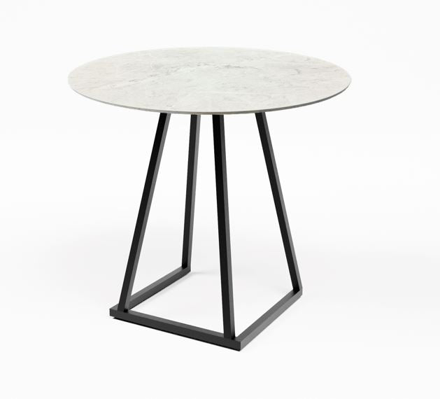 Linea Dining Table (Black Frame with Round White Marble Top) Desert River Rentals